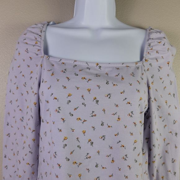 Wild Fable Lavender Floral Square Neck Long Sleeve Top Size Large - Picture 2 of 7